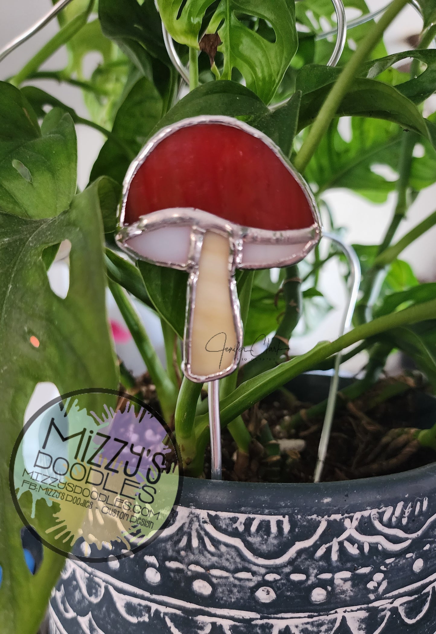 Small Mushroom Stained Glass Plant Stake