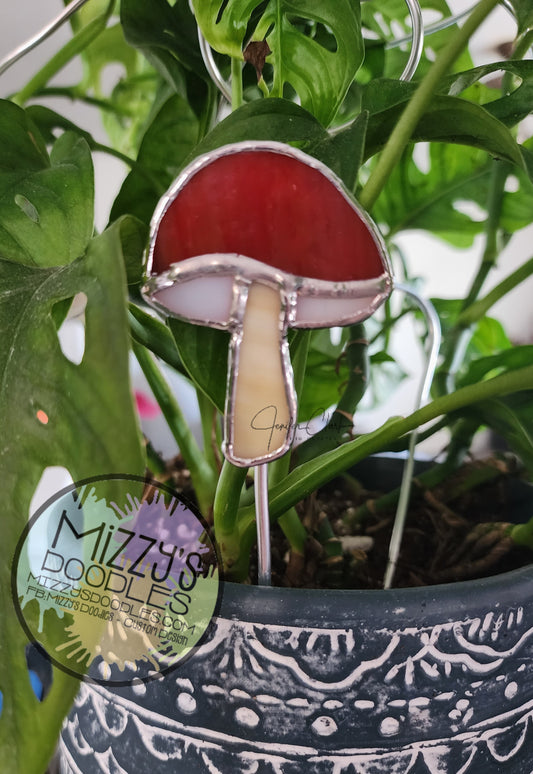 Small Mushroom Stained Glass Plant Stake